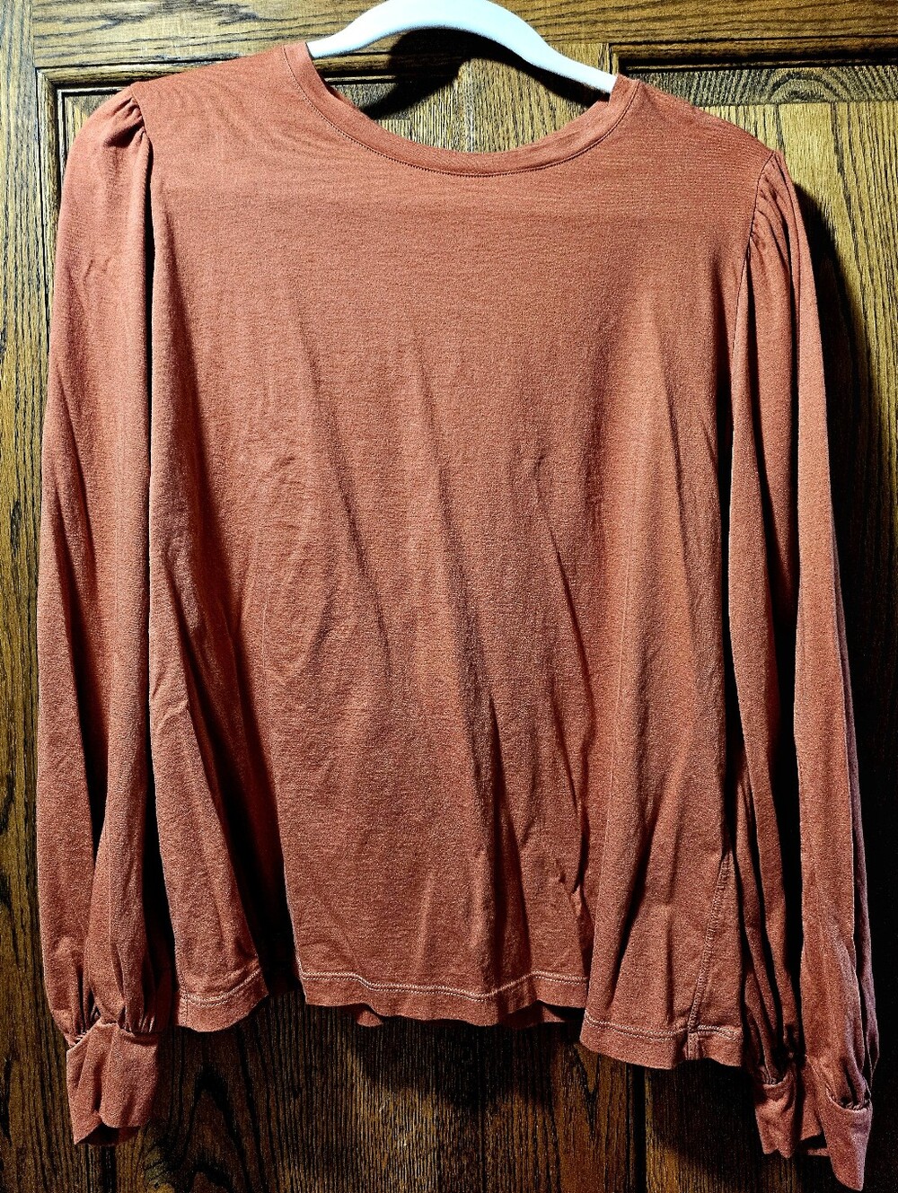 Lunya T Shirt-Blouse Balloon Puff Sleeve With Cuff Burnt Orange Color